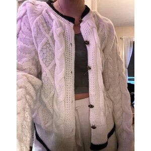 White and Black Color Block Button-Up Sweater Size Small (Women’s, Vintage)